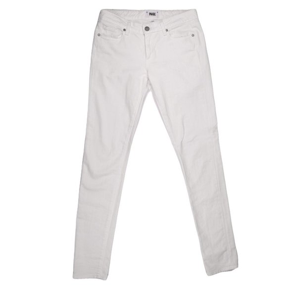 PAIGE Skyline Skinny Mid-Low Rise Jeans Stretch Denim White Zip Fly Summer Boho - Picture 4 of 7